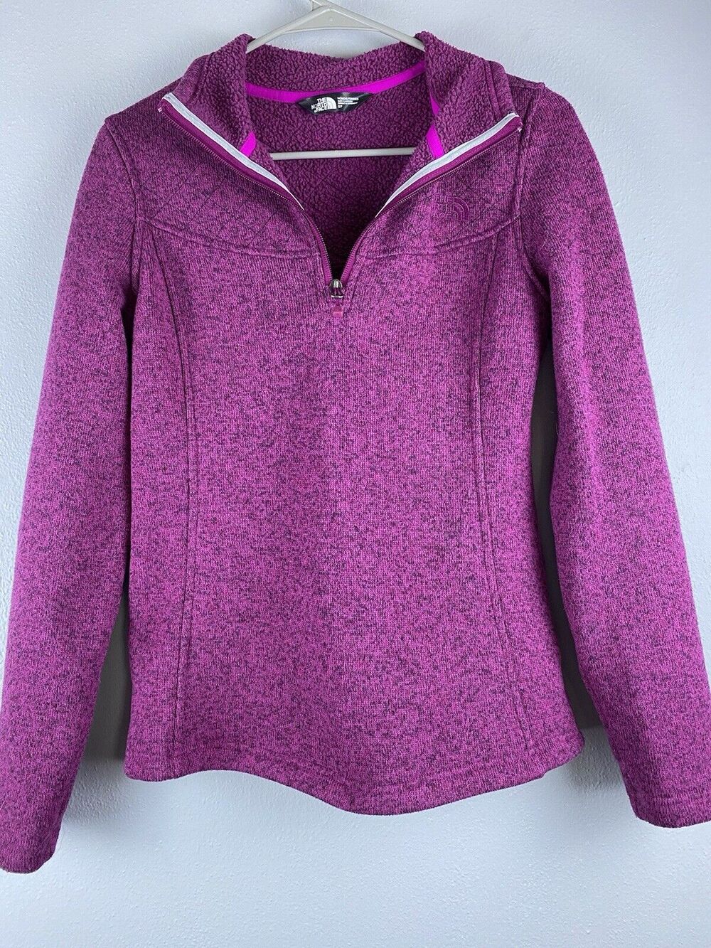 The North Face Sz S 1/4 Zip Heathered Purple LS Fitted Fleece Inside Top